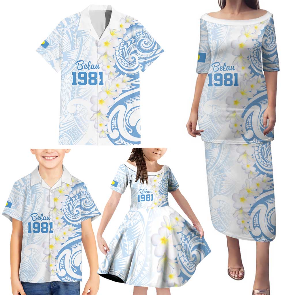 Palau 1981 Tribal Tattoo Family Matching Puletasi and Hawaiian Shirt with Belau Plumeria Flowers LT9 - Polynesian Pride