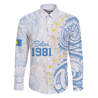 Palau 1981 Tribal Tattoo Family Matching Puletasi and Hawaiian Shirt with Belau Plumeria Flowers LT9 Dad's Shirt - Long Sleeve White - Polynesian Pride