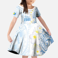 Palau 1981 Tribal Tattoo Family Matching Short Sleeve Bodycon Dress and Hawaiian Shirt with Belau Plumeria Flowers LT9 Daughter's Dress White - Polynesian Pride