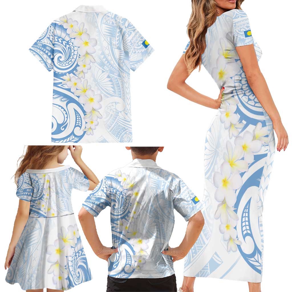 Palau 1981 Tribal Tattoo Family Matching Short Sleeve Bodycon Dress and Hawaiian Shirt with Belau Plumeria Flowers LT9 - Polynesian Pride
