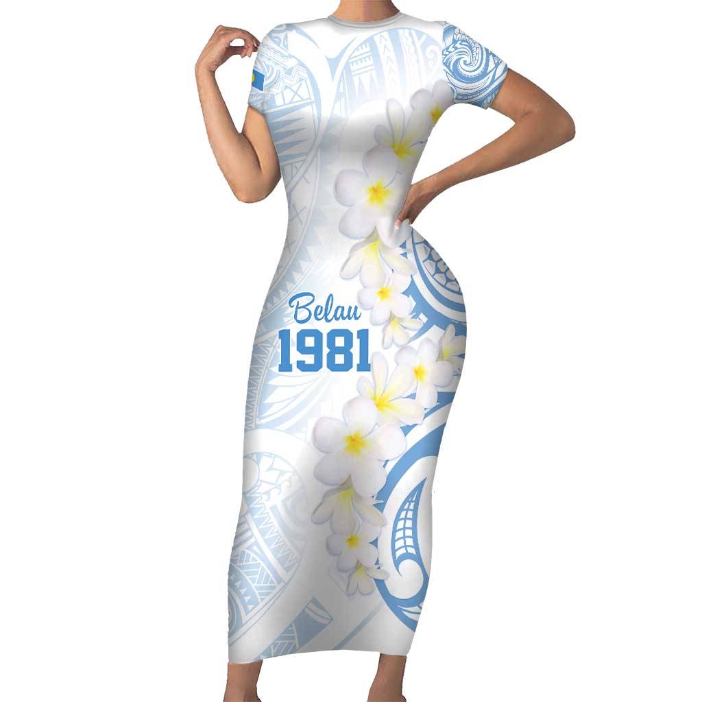 Palau 1981 Tribal Tattoo Family Matching Short Sleeve Bodycon Dress and Hawaiian Shirt with Belau Plumeria Flowers LT9 Mom's Dress White - Polynesian Pride
