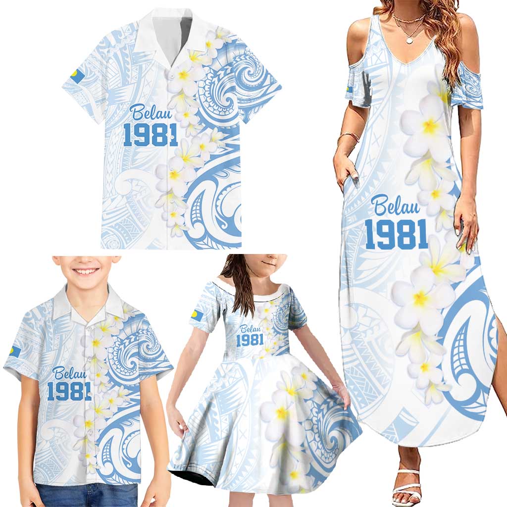 Palau 1981 Tribal Tattoo Family Matching Summer Maxi Dress and Hawaiian Shirt with Belau Plumeria Flowers LT9 - Polynesian Pride