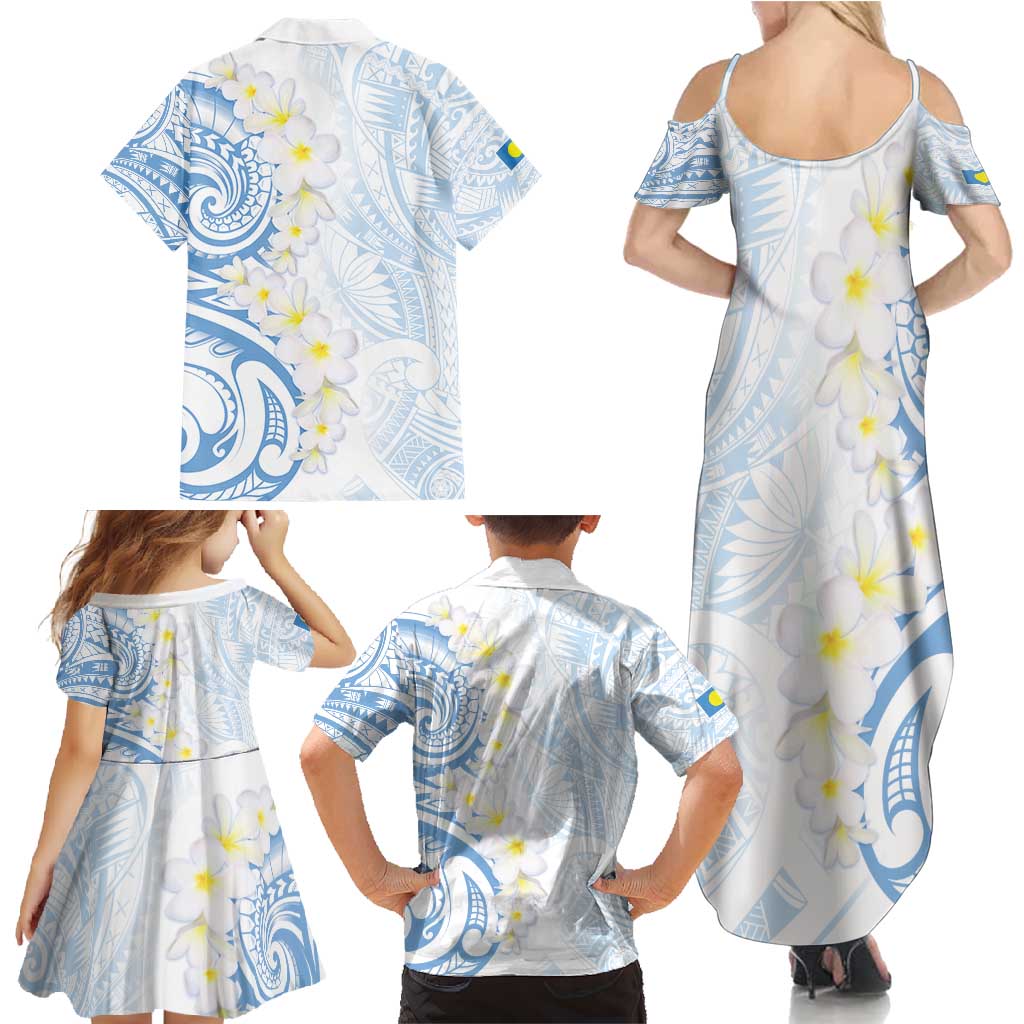 Palau 1981 Tribal Tattoo Family Matching Summer Maxi Dress and Hawaiian Shirt with Belau Plumeria Flowers LT9 - Polynesian Pride