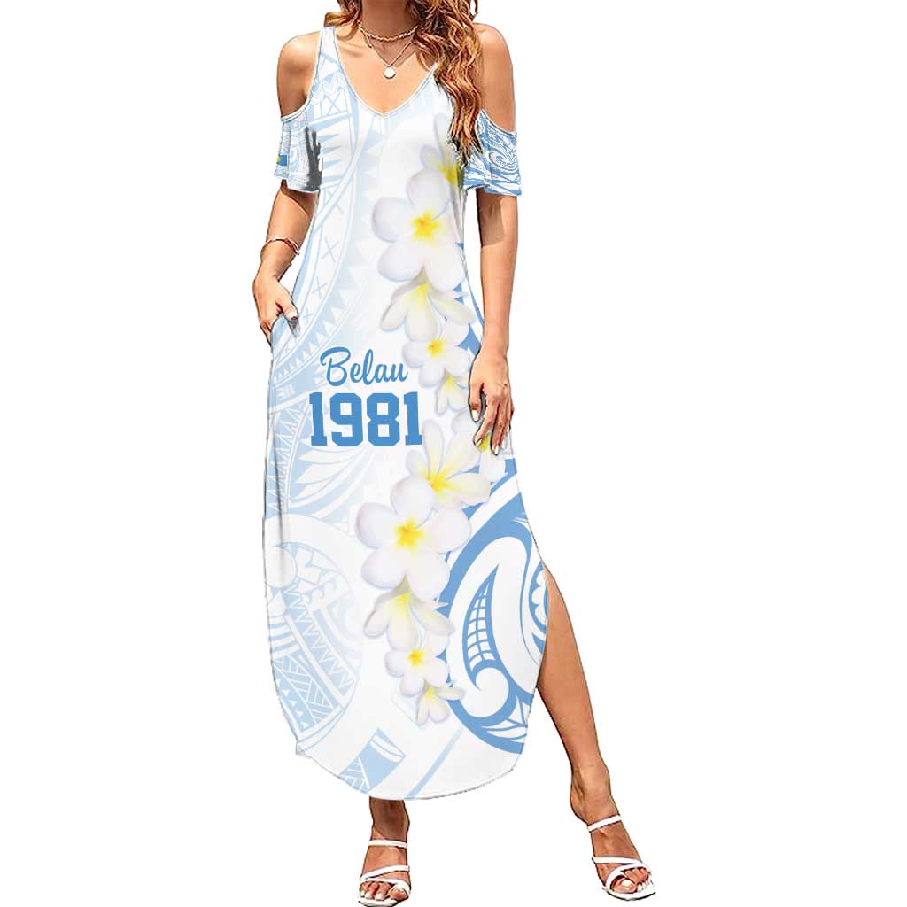 Palau 1981 Tribal Tattoo Family Matching Summer Maxi Dress and Hawaiian Shirt with Belau Plumeria Flowers LT9 Mom's Dress White - Polynesian Pride