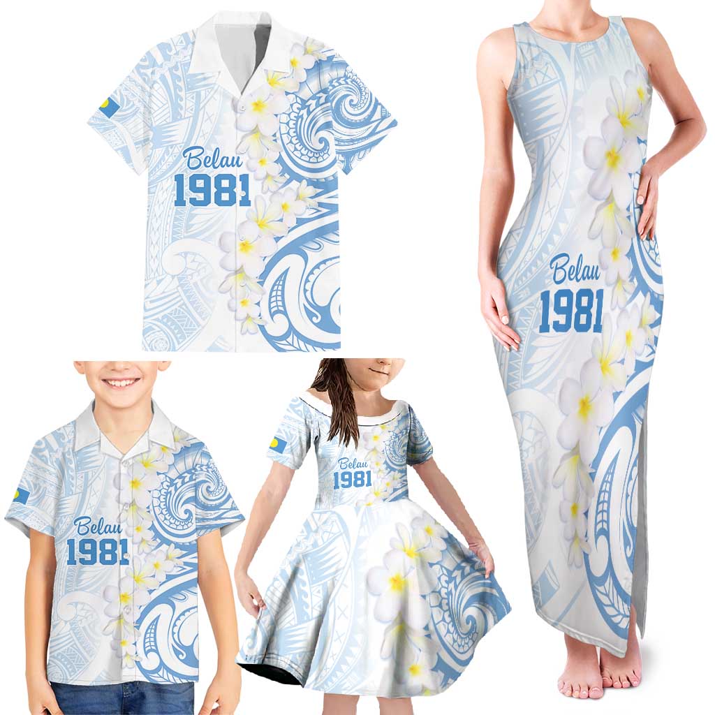 Palau 1981 Tribal Tattoo Family Matching Tank Maxi Dress and Hawaiian Shirt with Belau Plumeria Flowers LT9 - Polynesian Pride