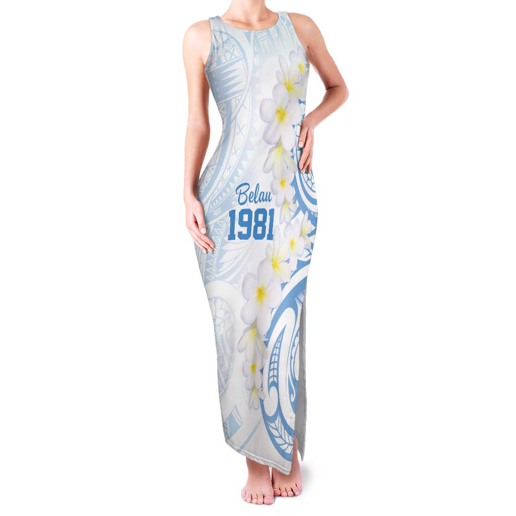 Palau 1981 Tribal Tattoo Family Matching Tank Maxi Dress and Hawaiian Shirt with Belau Plumeria Flowers LT9 Mom's Dress White - Polynesian Pride