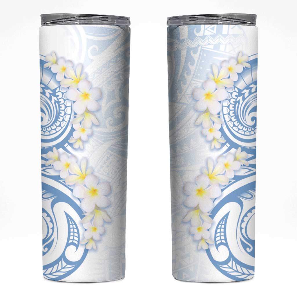Palau 1981 Tribal Tattoo Skinny Tumbler with Belau Plumeria Flowers LT9 White - Polynesian Pride