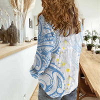Palau 1981 Tribal Tattoo Women Casual Shirt with Belau Plumeria Flowers LT9 - Polynesian Pride