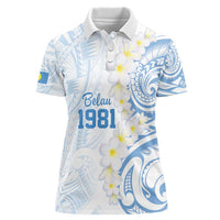 Palau 1981 Tribal Tattoo Women Polo Shirt with Belau Plumeria Flowers LT9 Female White - Polynesian Pride
