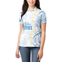 Palau 1981 Tribal Tattoo Women Polo Shirt with Belau Plumeria Flowers LT9 - Polynesian Pride