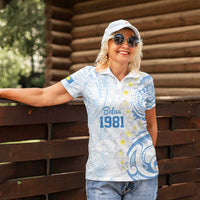Palau 1981 Tribal Tattoo Women Polo Shirt with Belau Plumeria Flowers LT9 - Polynesian Pride