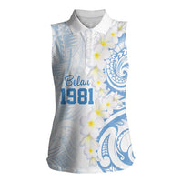Palau 1981 Tribal Tattoo Women Sleeveless Polo Shirt with Belau Plumeria Flowers LT9 Female White - Polynesian Pride