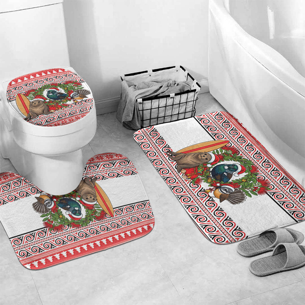 New Zealand Animal Christmas Bathroom Set Maori Inspired Kowhaiwhai Patterns LT9 Mat Set Only (3 pcs) One Size Red - Polynesian Pride
