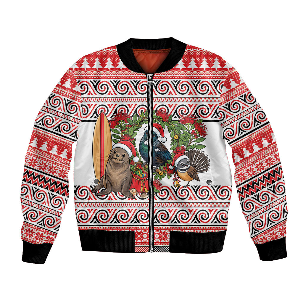 New Zealand Animal Christmas Bomber Jacket Maori Inspired Kowhaiwhai Patterns
