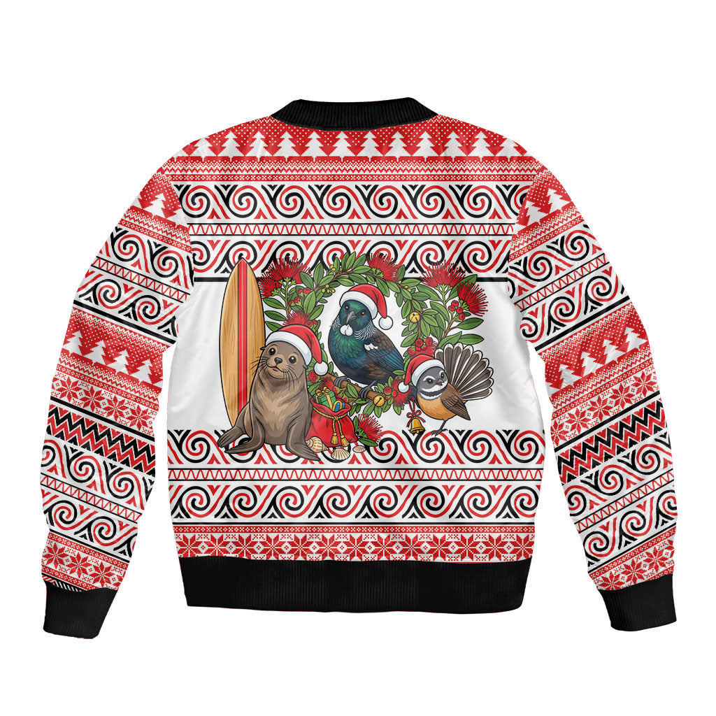 New Zealand Animal Christmas Bomber Jacket Maori Inspired Kowhaiwhai Patterns LT9 - Polynesian Pride