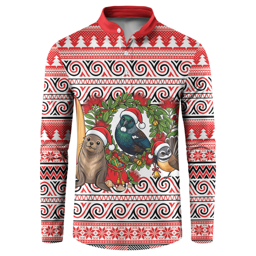 New Zealand Animal Christmas Button Sweatshirt Maori Inspired Kowhaiwhai Patterns