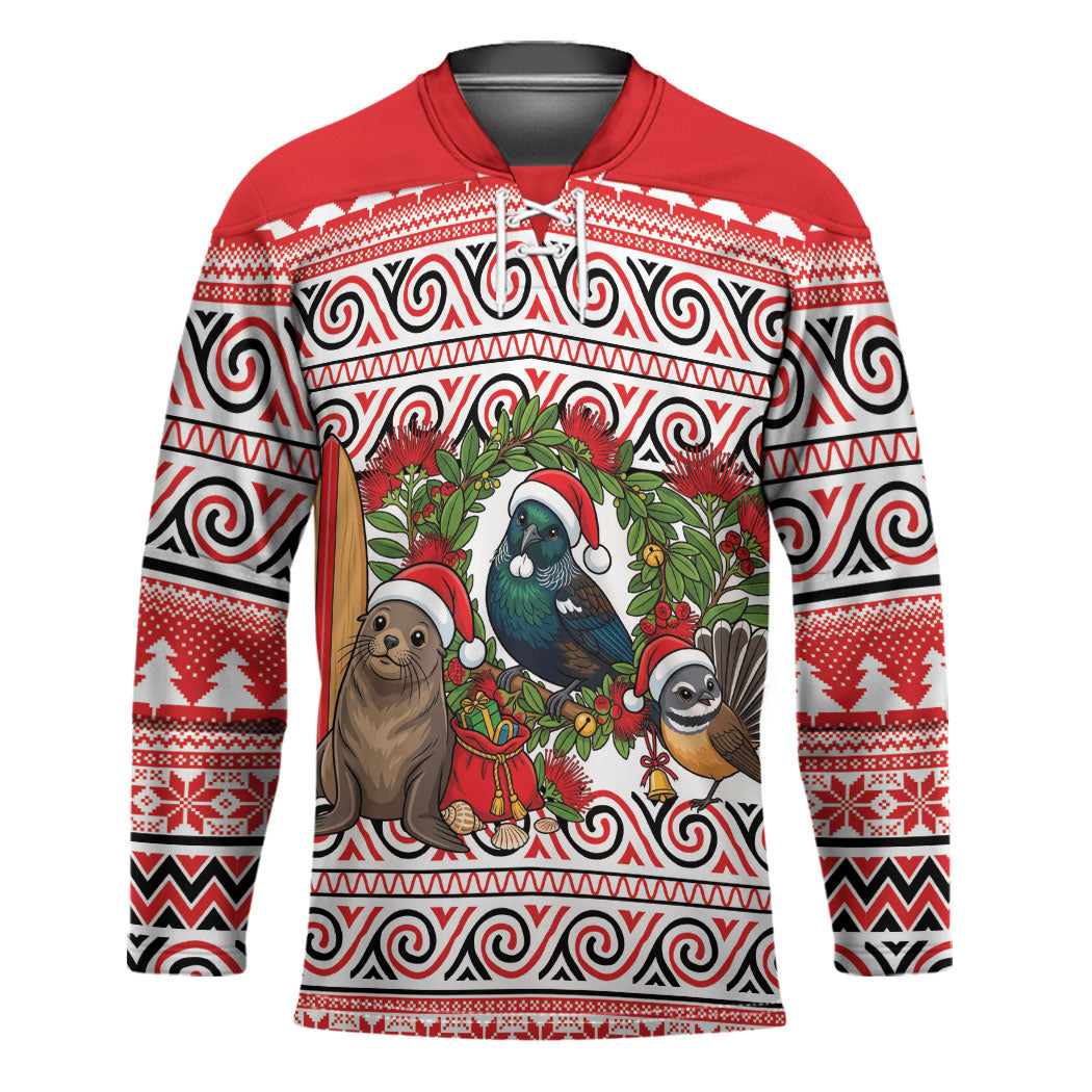 New Zealand Animal Christmas Hockey Jersey Maori Inspired Kowhaiwhai Patterns LT9 Unisex Red - Polynesian Pride