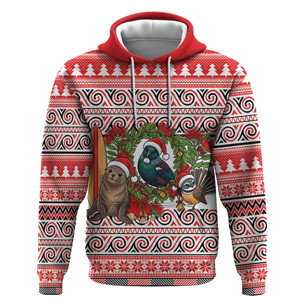 New Zealand Animal Christmas Hoodie Maori Inspired Kowhaiwhai Patterns