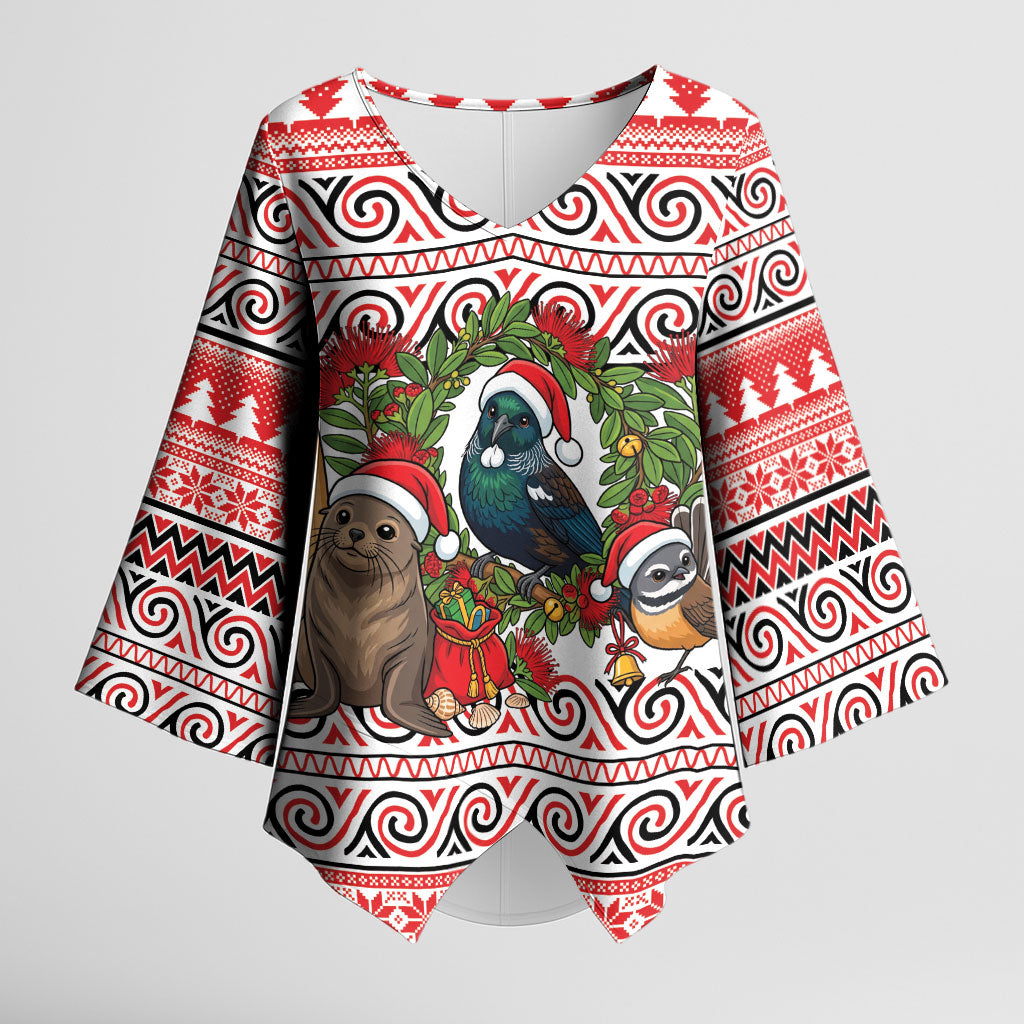 New Zealand Animal Christmas Kimono Sleeve Blouse Maori Inspired Kowhaiwhai Patterns LT9 Female Red - Polynesian Pride