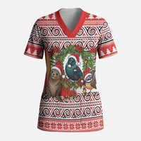 New Zealand Animal Christmas Scrub Top Maori Inspired Kowhaiwhai Patterns LT9 Adult Red - Polynesian Pride