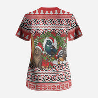 New Zealand Animal Christmas Scrub Top Maori Inspired Kowhaiwhai Patterns LT9 - Polynesian Pride