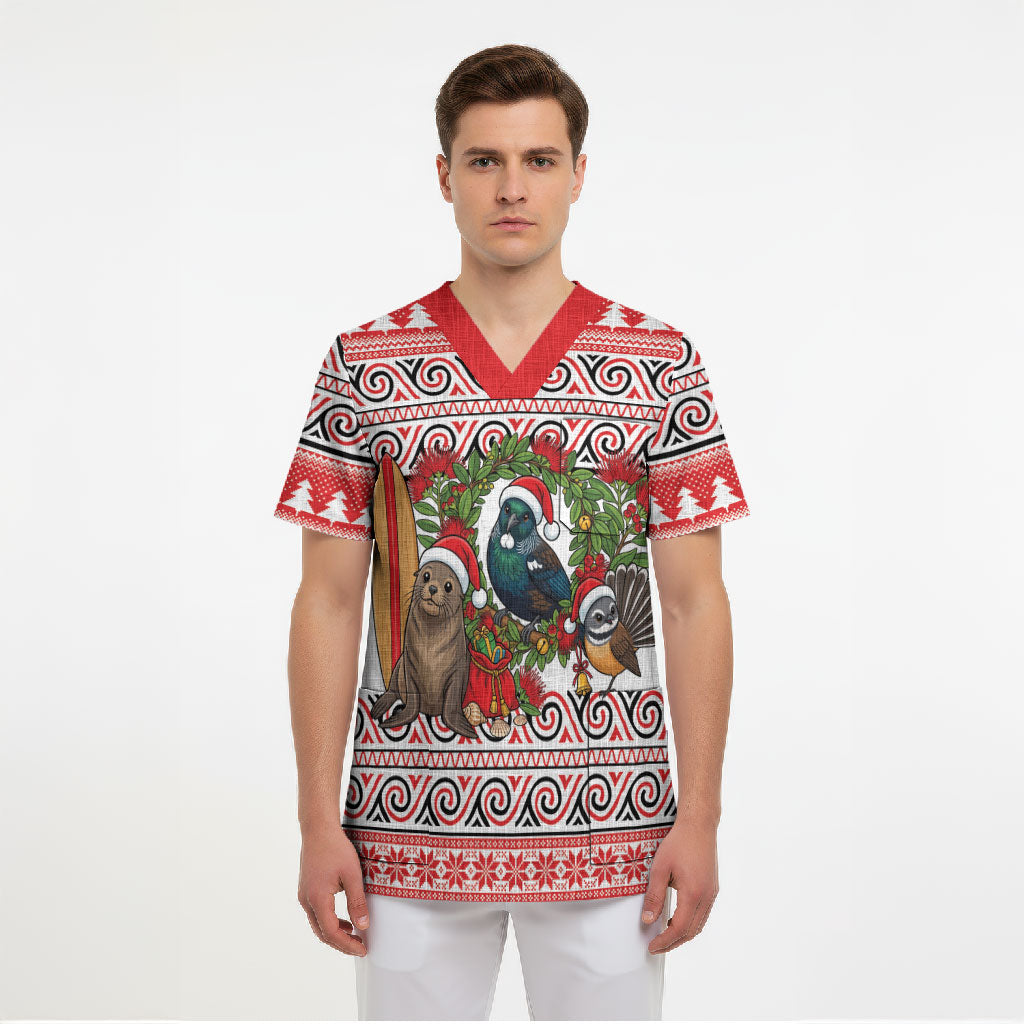 New Zealand Animal Christmas Scrub Top Maori Inspired Kowhaiwhai Patterns LT9 - Polynesian Pride