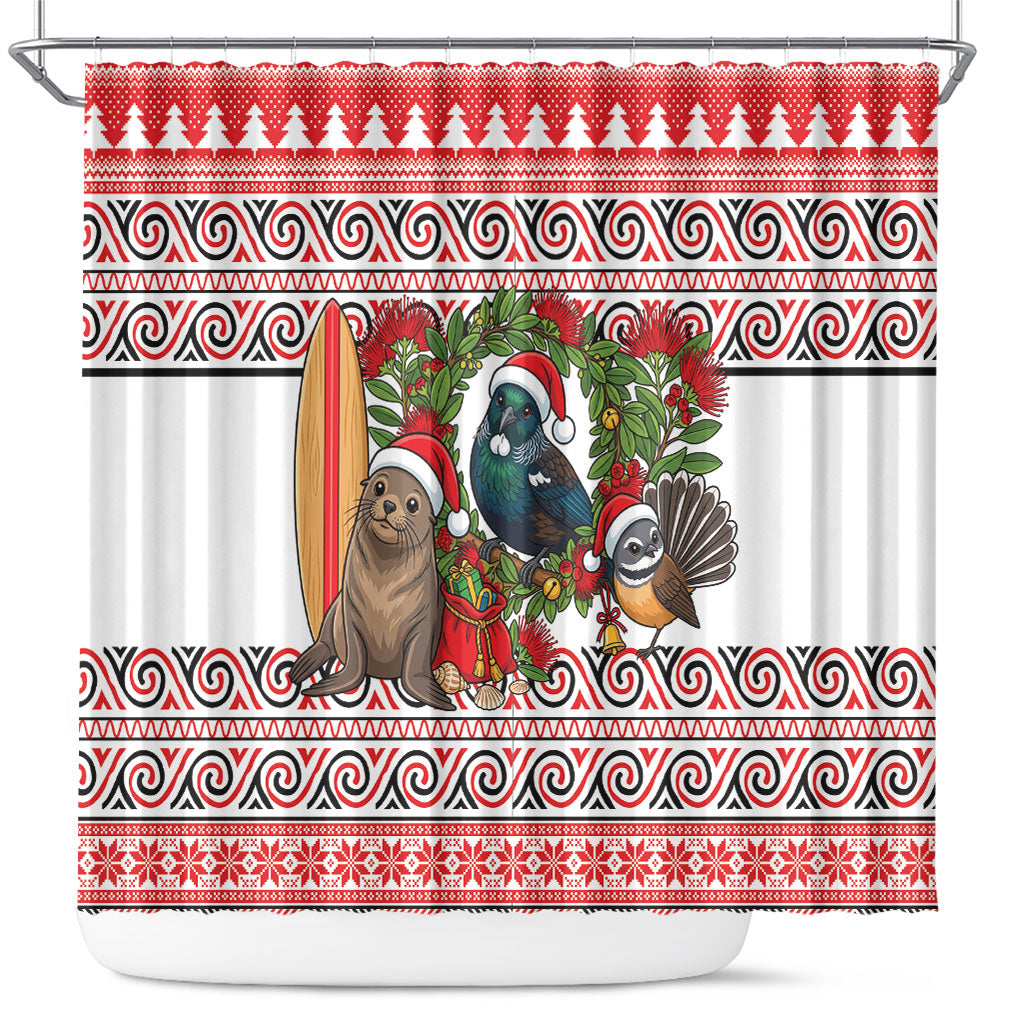 New Zealand Animal Christmas Shower Curtain Maori Inspired Kowhaiwhai Patterns