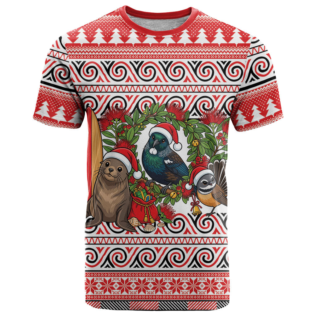 New Zealand Animal Christmas T Shirt Maori Inspired Kowhaiwhai Patterns LT9 Red - Polynesian Pride