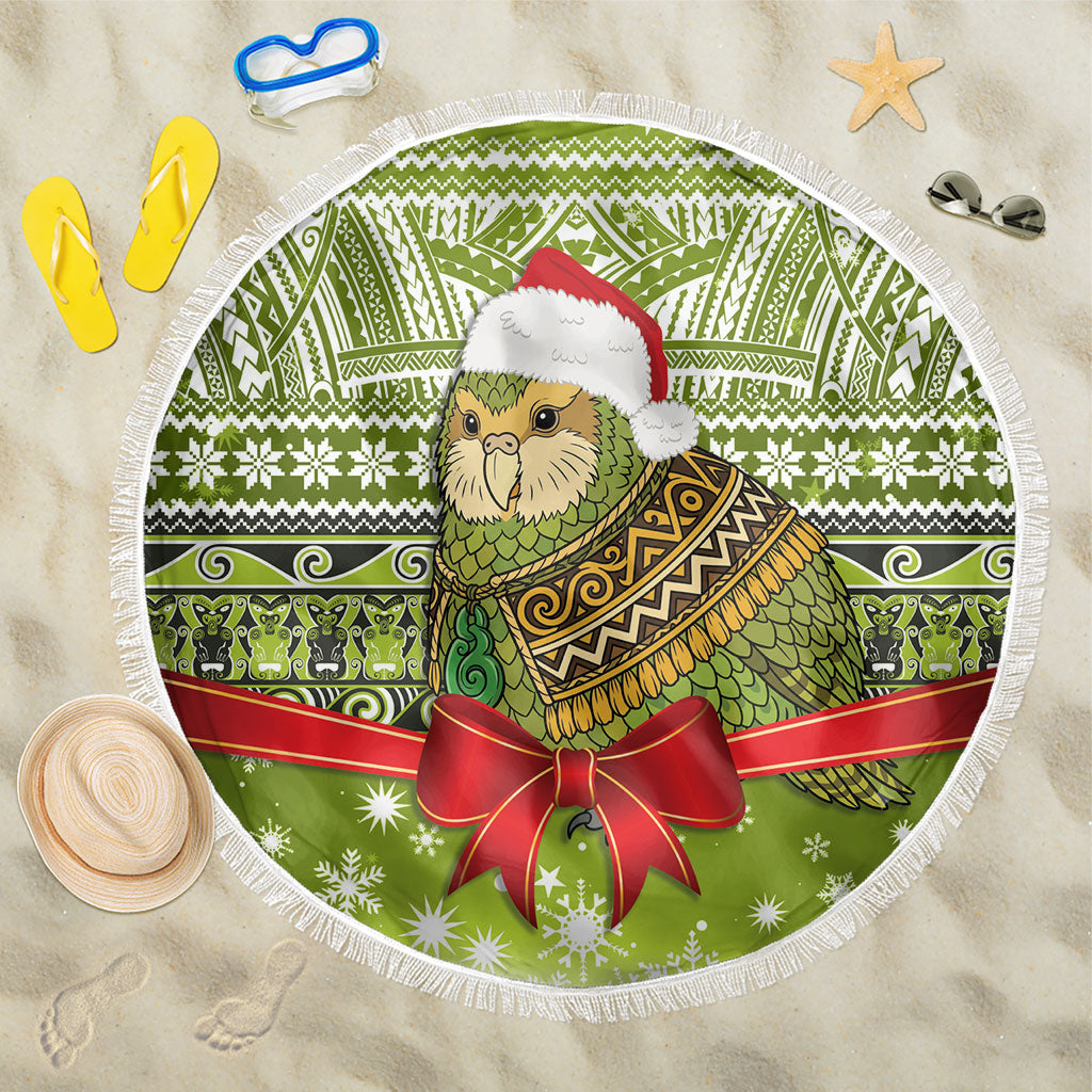 New Zealand Kakapo Christmas Beach Blanket Maori Inspired Knitted Patterns LT9 One Size 150cm Green - Polynesian Pride