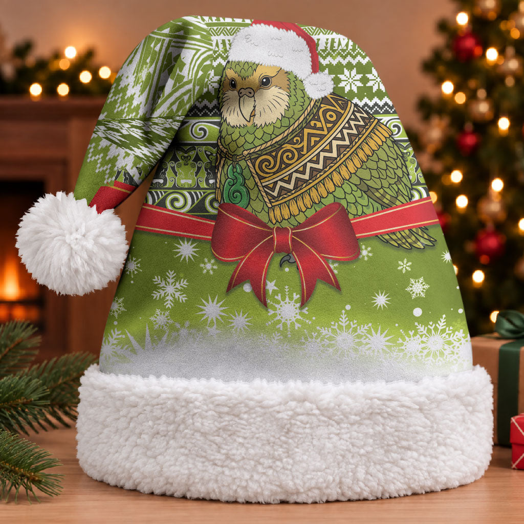New Zealand Kakapo Christmas Santa Hat Maori Inspired Knitted Patterns LT9 With Fur Green - Polynesian Pride
