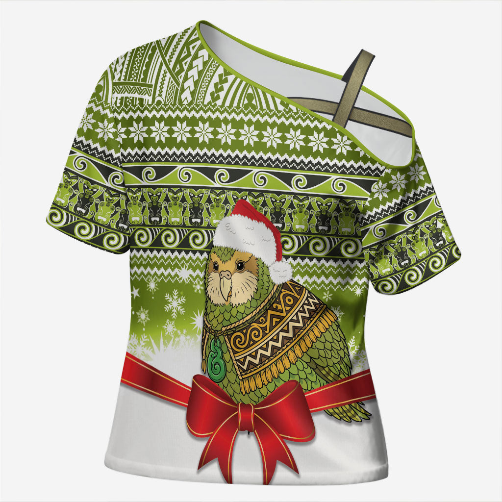 New Zealand Kakapo Christmas Cross Shoulder Shirt Maori Inspired Knitted Patterns