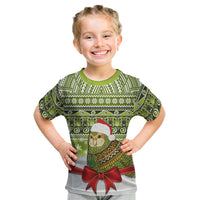 New Zealand Kakapo Christmas Kid T Shirt Maori Inspired Knitted Patterns LT9 Green - Polynesian Pride