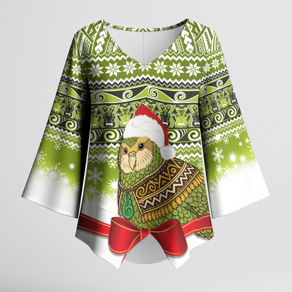 New Zealand Kakapo Christmas Kimono Sleeve Blouse Maori Inspired Knitted Patterns LT9 Female Green - Polynesian Pride