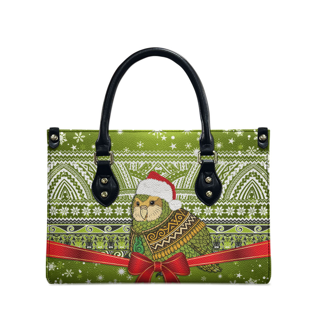 New Zealand Kakapo Christmas Leather Bag Maori Inspired Knitted Patterns LT9 - Polynesian Pride