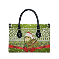 New Zealand Kakapo Christmas Leather Bag Maori Inspired Knitted Patterns LT9 - Polynesian Pride