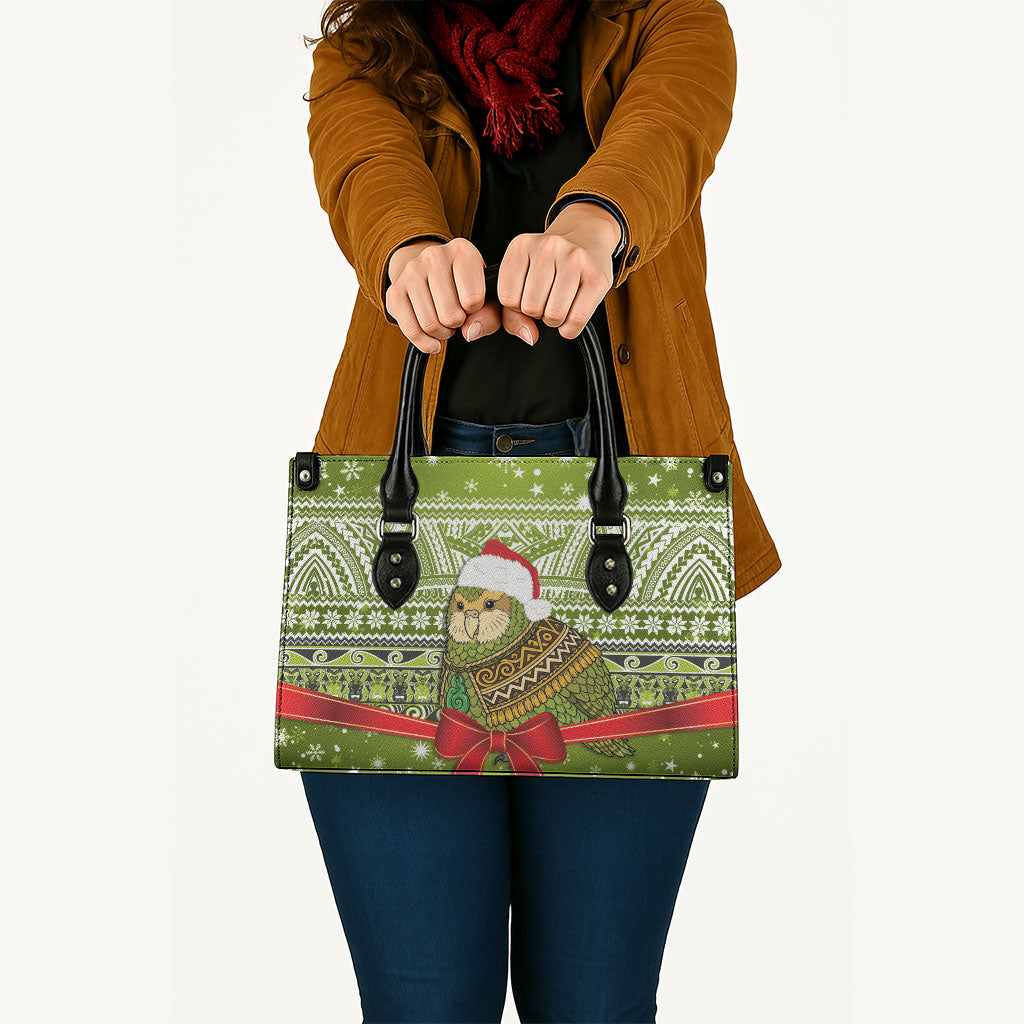 New Zealand Kakapo Christmas Leather Bag Maori Inspired Knitted Patterns LT9 - Polynesian Pride