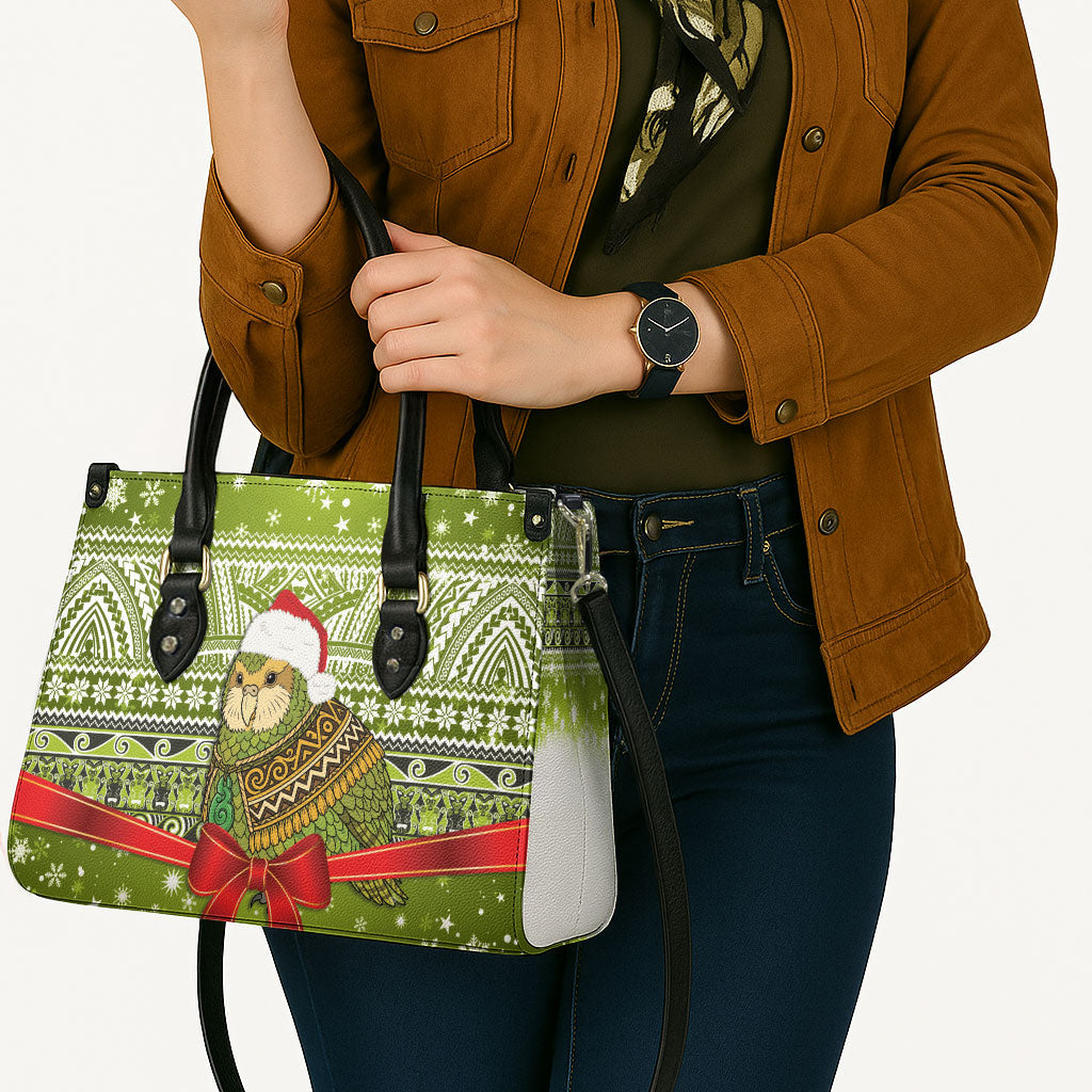 New Zealand Kakapo Christmas Leather Bag Maori Inspired Knitted Patterns LT9 - Polynesian Pride