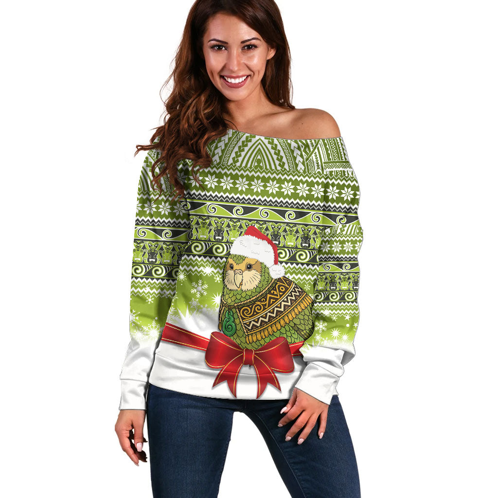 New Zealand Kakapo Christmas Off Shoulder Sweater Maori Inspired Knitted Patterns