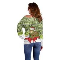 New Zealand Kakapo Christmas Off Shoulder Sweater Maori Inspired Knitted Patterns LT9 - Polynesian Pride