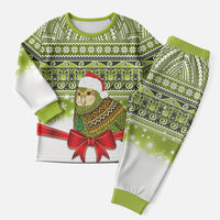 New Zealand Kakapo Christmas Pajama Set Maori Inspired Knitted Patterns LT9 Men Green - Polynesian Pride