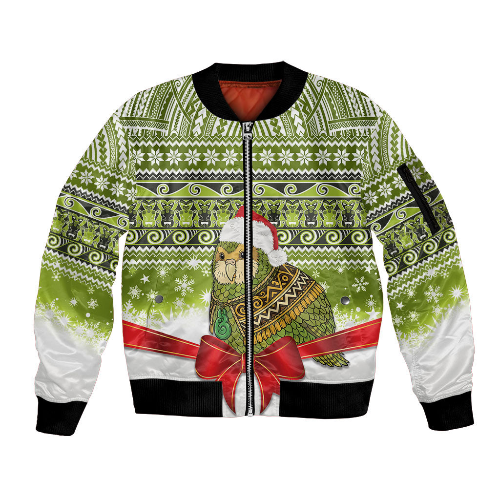 New Zealand Kakapo Christmas Sleeve Zip Bomber Jacket Maori Inspired Knitted Patterns