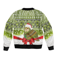 New Zealand Kakapo Christmas Sleeve Zip Bomber Jacket Maori Inspired Knitted Patterns LT9 - Polynesian Pride