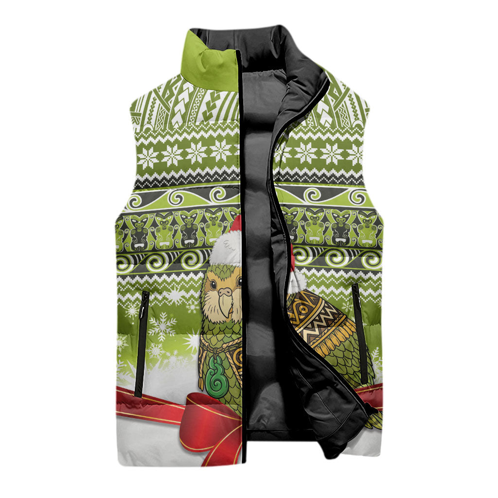 New Zealand Kakapo Christmas Sleeveless Puffer Jacket Maori Inspired Knitted Patterns LT9 - Polynesian Pride