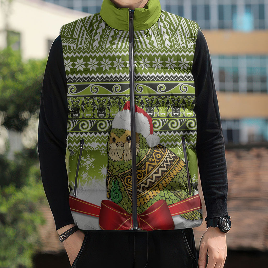 New Zealand Kakapo Christmas Sleeveless Puffer Jacket Maori Inspired Knitted Patterns LT9 - Polynesian Pride