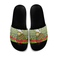 New Zealand Kakapo Christmas Slide Sandals Maori Inspired Knitted Patterns LT9 Green - Polynesian Pride