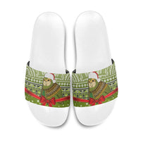 New Zealand Kakapo Christmas Slide Sandals Maori Inspired Knitted Patterns LT9 Green - Polynesian Pride