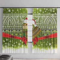 New Zealand Kakapo Christmas Window Curtain Maori Inspired Knitted Patterns LT9 With Hooks Green - Polynesian Pride