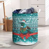 New Zealand Tui Bird Christmas Laundry Basket Maori Inspired Knitted Patterns LT9 Turquoise - Polynesian Pride