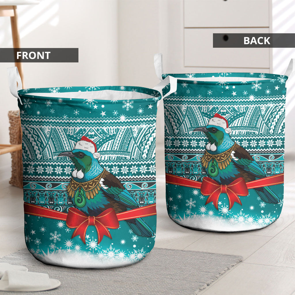 New Zealand Tui Bird Christmas Laundry Basket Maori Inspired Knitted Patterns LT9 - Polynesian Pride