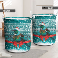 New Zealand Tui Bird Christmas Laundry Basket Maori Inspired Knitted Patterns LT9 - Polynesian Pride